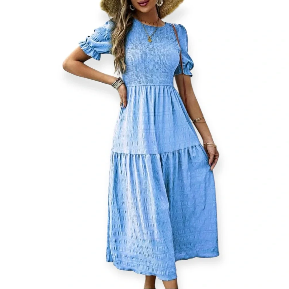 Lesty Blue Seersucker Midi Dress - Picture 2 of 8